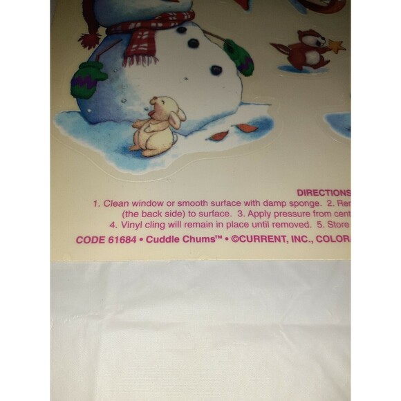 Vtg Santa Vinyl Window Clings Cuddle Chums Current Inc Snowmen Critters - Picture 5 of 6
